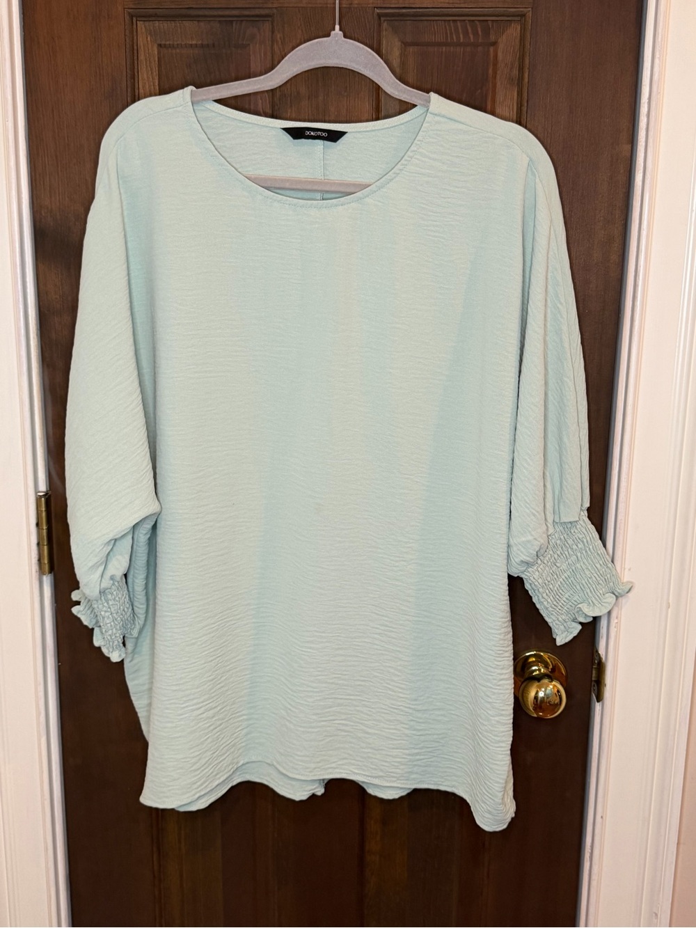 Dokotoo Mint Green Smocked Cuff Oversized Blouse Top Women's Size Large